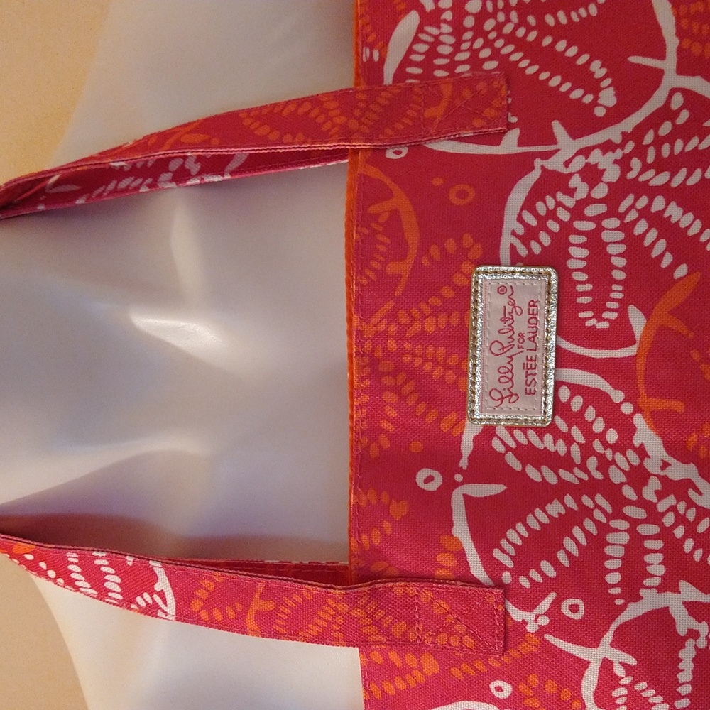 Lily Pulitzer pink print canvas print tote - Picture 2 of 5